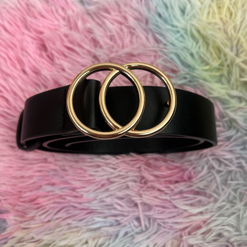 Gold double ring belt for jeans, pants, trousers